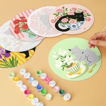 Cargar imagen en el visor de la galería, Mini Serie Pintar por Números - discos de Ø20cm (6 piezas) - Gato negro y flores