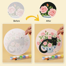 Cargar imagen en el visor de la galería, Mini Serie Pintar por Números - discos de Ø20cm (6 piezas) - Gato negro y flores