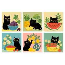 Cargar imagen en el visor de la galería, Mini Serie Pintar por Números 20x20cm (6 piezas) - Gato y frutas coloridas Figured'Art