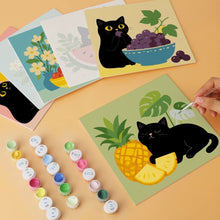 Cargar imagen en el visor de la galería, Mini Serie Pintar por Números 20x20cm (6 piezas) - Gato y frutas coloridas