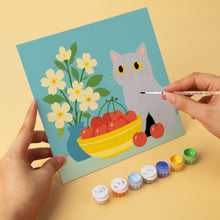 Cargar imagen en el visor de la galería, Mini Serie Pintar por Números 20x20cm (6 piezas) - Gato y frutas coloridas
