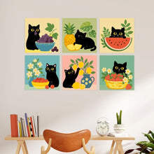 Cargar imagen en el visor de la galería, Mini Serie Pintar por Números 20x20cm (6 piezas) - Gato y frutas coloridas