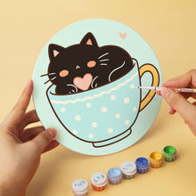 Cargar imagen en el visor de la galería, Mini Serie Pintar por Números - discos de Ø20cm (6 piezas) - Gatos y tazas de té