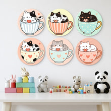 Cargar imagen en el visor de la galería, Mini Serie Pintar por Números - discos de Ø20cm (6 piezas) - Gatos y tazas de té