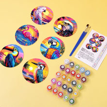 Cargar imagen en el visor de la galería, Pintar por números Posavasos 10cm (6 piezas) - Pájaros Tropicales Vibrantes