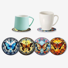 Cargar imagen en el visor de la galería, Pintar por números Posavasos 15cm (4 piezas) - Alas Vibrantes: Un Cuarteto de Mariposas