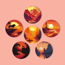 Cargar imagen en el visor de la galería, Pintar por números Posavasos 15cm (6 piezas) - Escena de Atardecer