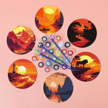 Cargar imagen en el visor de la galería, Pintar por números Posavasos 10cm (6 piezas) - Escena de Atardecer