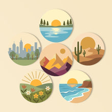 Cargar imagen en el visor de la galería, Pintar por números Posavasos 10cm (6 piezas) - Horizontes Naturales Figured'Art