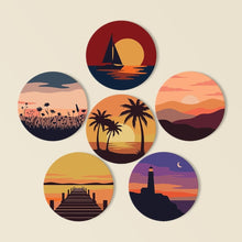 Cargar imagen en el visor de la galería, Pintar por números Posavasos 10cm (6 piezas) - Horizontes al Atardecer Figured'Art