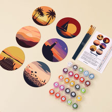 Cargar imagen en el visor de la galería, Pintar por números Posavasos 10cm (6 piezas) - Horizontes al Atardecer