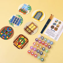Cargar imagen en el visor de la galería, Pintar por números Posavasos 10cm (6 piezas) - Ventanas Encantadas