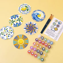 Cargar imagen en el visor de la galería, Pintar por números Posavasos 10cm (6 piezas) - Motivos Mediterráneos