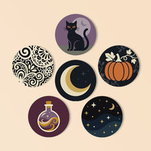 Cargar imagen en el visor de la galería, Pintar por números Posavasos 10cm (6 piezas) - Magia de Halloween Figured'Art