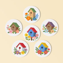Cargar imagen en el visor de la galería, Pintar por números Posavasos 10cm (6 piezas) - Pueblo de casitas para pájaros Figured'Art