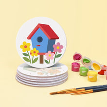 Cargar imagen en el visor de la galería, Pintar por números Posavasos 10cm (6 piezas) - Pueblo de casitas para pájaros