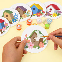Cargar imagen en el visor de la galería, Pintar por números Posavasos 10cm (6 piezas) - Pueblo de casitas para pájaros