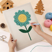Cargar imagen en el visor de la galería, Punch Needle Kit con marco - Flor Cielo Azul