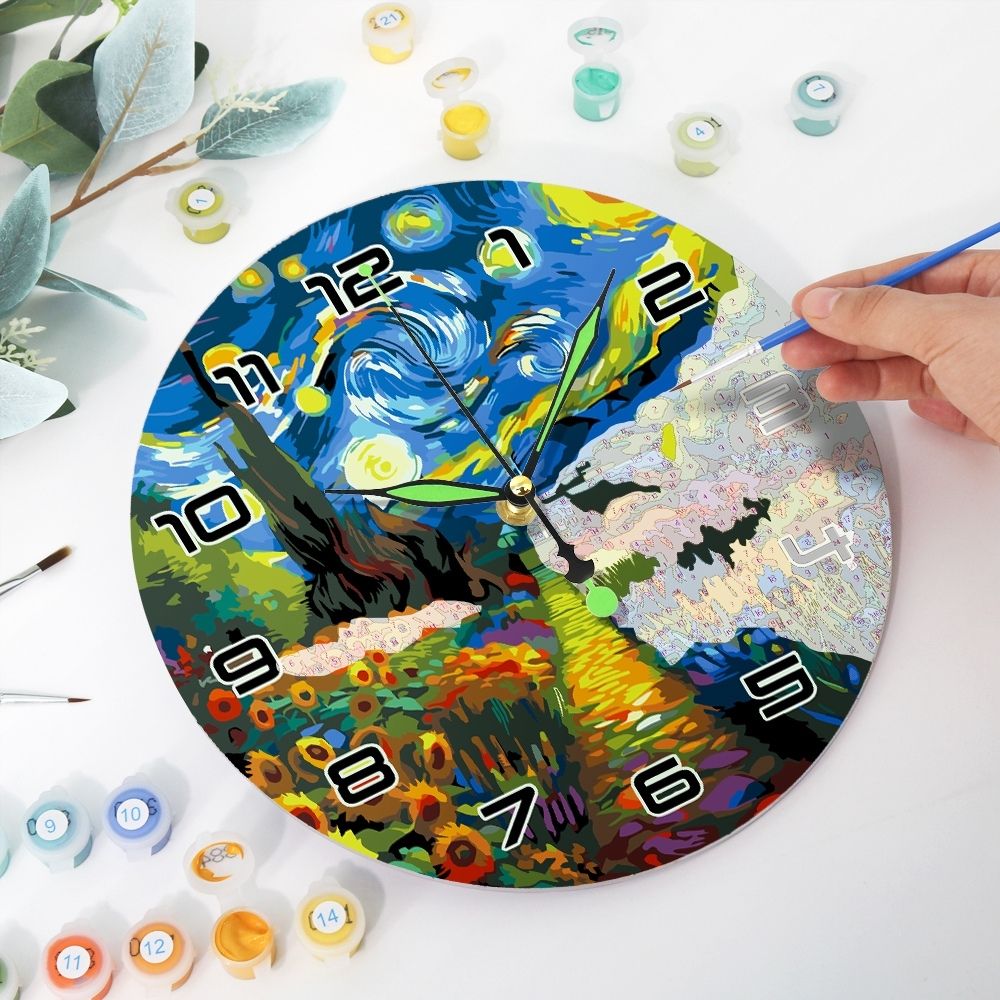 Reloj de Pintar por Números - Noche estrellada y Girasoles