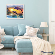 Cargar imagen en el visor de la galería, Punto De Cruz Diamante - Punto De Cruz Diamante - Los Delfines Al Amanecer - Figuredart - Delfines Mascotas Punto De Cruz Diamante Animales