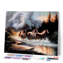 Cargar imagen en el visor de la galería, Diamond Painting - Espíritu indio y caballos
