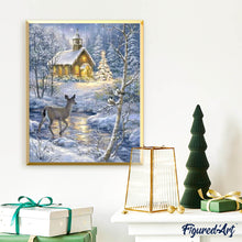 Cargar imagen en el visor de la galería, Diamond Painting - Ciervo cruzando el río en invierno