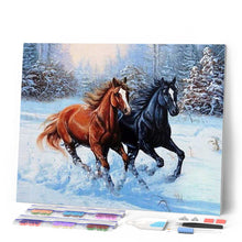 Cargar imagen en el visor de la galería, Punto De Cruz Diamante - Punto De Cruz Diamante - Dos Caballos En Invierno - Figuredart - Caballos Invierno Mascotas Punto De Cruz Diamante