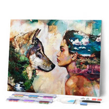 Cargar imagen en el visor de la galería, Punto De Cruz Diamante - Punto De Cruz Diamante - Mujer Joven Y Lobo - Figuredart - Conejos Lobos Mascotas Punto De Cruz Diamante Animales
