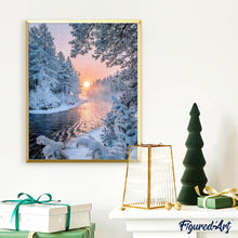 Cargar imagen en el visor de la galería, Diamond Painting - Río en medio del bosque invernal