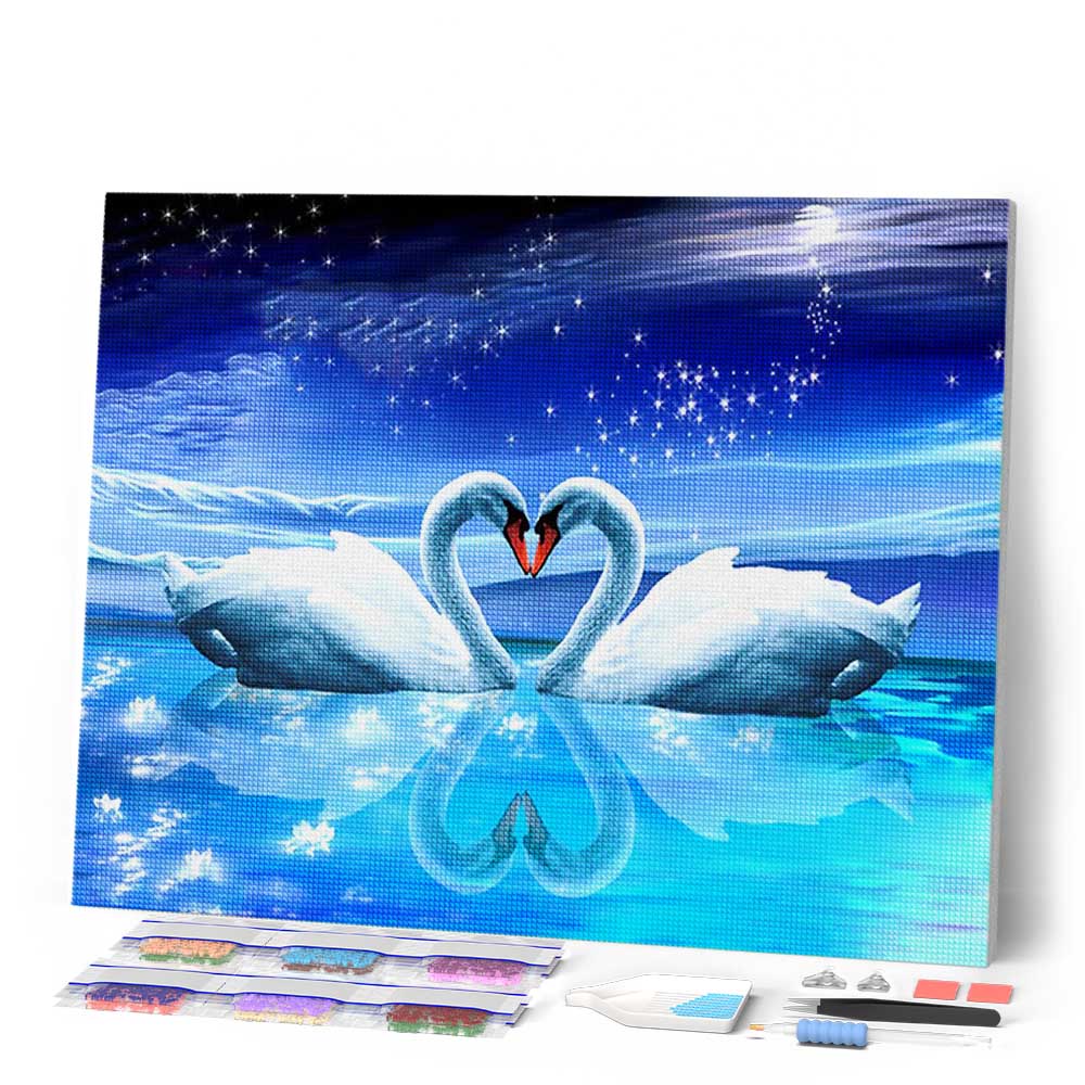 Pintura De Diamantes De Cisne – Kit 5D De Lienzo Adhesivo 40x50 Cm, Manualidad De Cisne Y Paisaje Para Adultos Y Principiantes