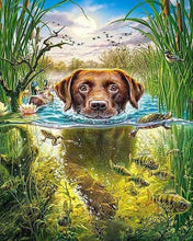 Cargar imagen en el visor de la galería, Punto De Cruz Diamante - Punto De Cruz Diamante - Perro En La Corriente - Figuredart - Mascotas Perros Punto De Cruz Diamante Animales