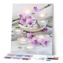 Cargar imagen en el visor de la galería, Punto de Cruz Diamante - Diamond Painting - Flores y velas 40x50cm con bastidor montado