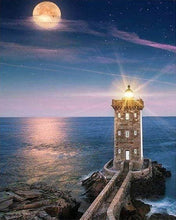 Cargar imagen en el visor de la galería, Punto De Cruz Diamante - Punto De Cruz Diamante - Faro Y Mar Luna Grande - Figuredart - Paisajes Punto De Cruz Diamante Paisajes