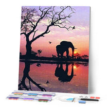 Cargar imagen en el visor de la galería, Punto De Cruz Diamante - Punto De Cruz Diamante - Elefante Y La Puesta Del Sol - Figuredart - Elefantes Mascotas Punto De Cruz Diamante