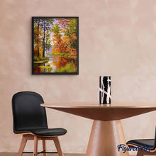 Cargar imagen en el visor de la galería, Punto de Cruz Diamante - Diamond Painting - Lago en otoño 40x50cm con bastidor montado