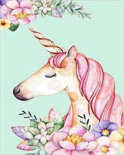 Cargar imagen en el visor de la galería, Punto de Cruz Diamante - Diamond Painting - Dibujo del unicornio 40x50cm con bastidor montado