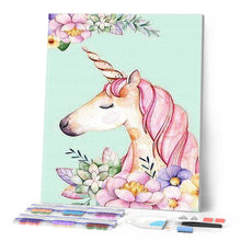 Cargar imagen en el visor de la galería, Punto de Cruz Diamante - Diamond Painting - Dibujo del unicornio 40x50cm con bastidor montado