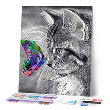 Cargar imagen en el visor de la galería, Punto De Cruz Diamante - Punto De Cruz Diamante - Gato Y Mariposa Colorida - Figuredart - Gatos Mariposas Mascotas Punto De Cruz Diamante