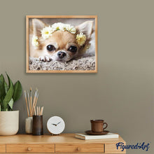 Cargar imagen en el visor de la galería, Punto De Cruz Diamante - Punto De Cruz Diamante - Perro Pequeño Y La Corona De Flores - Figuredart - Flores Mascotas Perros Punto De Cruz