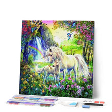 Cargar imagen en el visor de la galería, Punto De Cruz Diamante - Punto De Cruz Diamante - Unicornio Y Desayuno En Un Campo Florido - Figuredart - Mascotas Punto De Cruz Diamante
