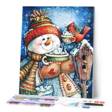 Cargar imagen en el visor de la galería, Punto De Cruz Diamante - Punto De Cruz Diamante - Muñeco De Nieve Y Chocolate Caliente - Figuredart - Invierno Paisajes Punto De Cruz