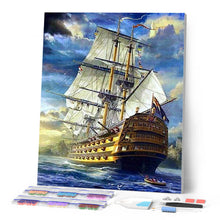 Cargar imagen en el visor de la galería, Punto De Cruz Diamante - Punto De Cruz Diamante - Galeón Y El Cielo Dramático - Figuredart - Punto De Cruz Diamante Barcos