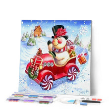 Cargar imagen en el visor de la galería, Punto De Cruz Diamante - Punto De Cruz Diamante - Muñeco De Nieve En Su Coche - Figuredart - Invierno Otros Punto De Cruz Diamante Otros