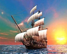 Cargar imagen en el visor de la galería, Punto De Cruz Diamante - Punto De Cruz Diamante - Velero En El Amanecer - Figuredart - Punto De Cruz Diamante Barcos