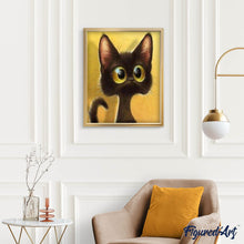 Cargar imagen en el visor de la galería, Punto de Cruz Diamante - Diamond Painting - Gato sorprendido 40x50cm con bastidor montado