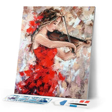 Cargar imagen en el visor de la galería, Diamond Painting - Violinista en Vestido Rojo