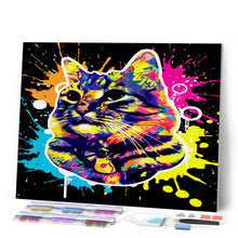 Cargar imagen en el visor de la galería, Punto de Cruz Diamante - Diamond Painting - Gato Splash Pop Art 40x50cm con bastidor montado