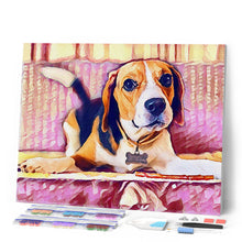 Cargar imagen en el visor de la galería, Punto de Cruz Diamante - Diamond Painting - Beagle lindo 40x50cm con bastidor montado
