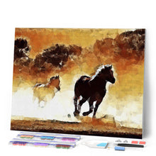 Cargar imagen en el visor de la galería, Punto de Cruz Diamante - Diamond Painting - Caballos en acción 40x50cm con bastidor montado