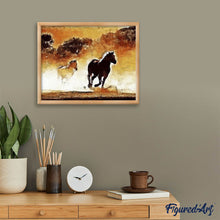 Cargar imagen en el visor de la galería, Punto de Cruz Diamante - Diamond Painting - Caballos en acción 40x50cm con bastidor montado